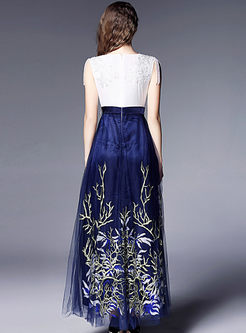 Elegant Bead Embroidery High Waist Maxi Dress