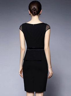 Black Lace Patch Skinny Dress
