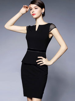 Black Lace Patch Skinny Dress