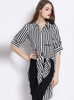 Tops | Blouses | Stripe Patch Side Slit Loose Blouse