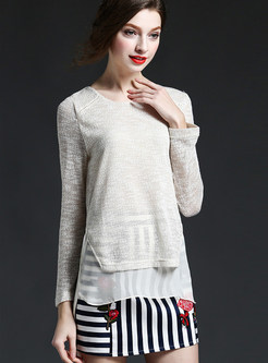 Brief O-neck Pullover Patchwork T-Shirt
