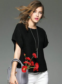 Loose Pure Color Bat Sleeve Pullover T-shirt