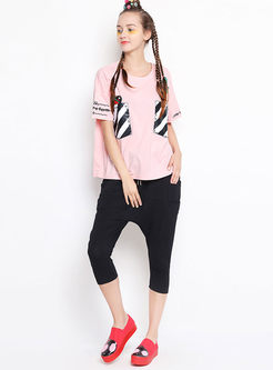 Loose Casual Letter Embroidery Pocket Patch T-shirt