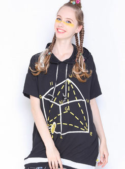 Chic Geometric Print Hit Color Hooded T-shirt