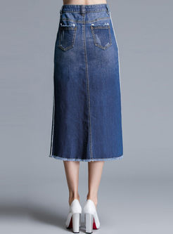 New Single Breasted Long Denim Skirts