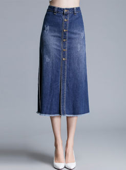 New Single Breasted Long Denim Skirts
