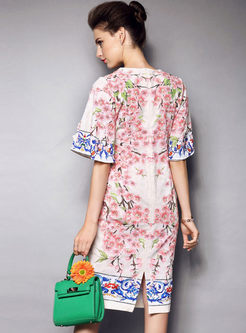 Floral Printed Embroidery Elegant Bodycon Dress