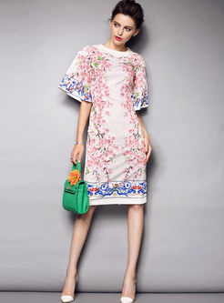 Floral Printed Embroidery Elegant Bodycon Dress