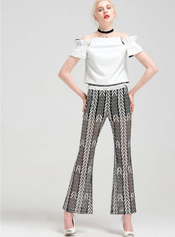 Embroidery Casual Flared Trousers