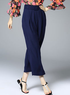 Loose Pure Color Wide Leg Pants With Belt