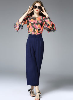 Loose Pure Color Wide Leg Pants With Belt