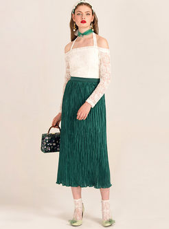 Loose Fitting Fold Pure Color Skirt