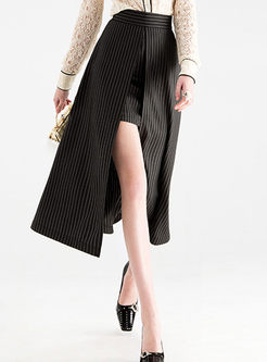 Vertical Stripe High Slit Skirt