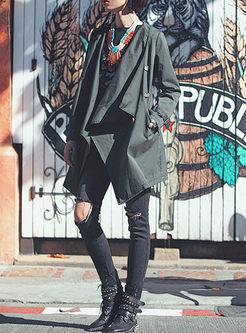 Chic Pure Color Hooded Double-Breasted Trench Coat