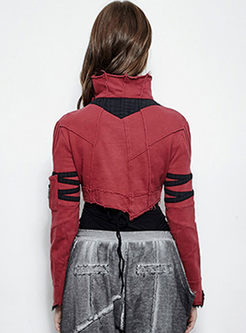 Chic Short Hit Color Zipper Patch Asymmetric Jacket