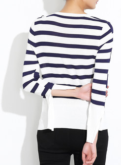 All-Match Slim Stripe Stitching Asymmetrical Sweater