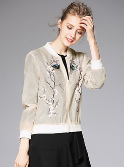 Cute Embroidered O-Neck Jacket