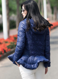 Brief Hooded Stitching Embroidered Short Down Coat