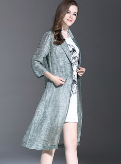 High-End Notched Silk Three Quarter Sleeve Trench Coat