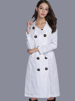 Double Breasted Pockets Lapel Elegant Trench Coat