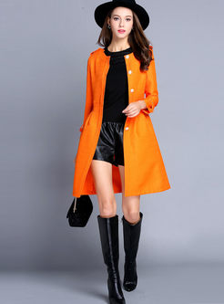 Pure Color Single Breasted Beam Waist Trench Coat