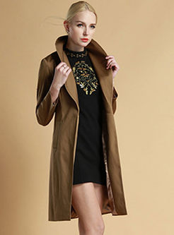 Pure Color Double Pockets Trench Coat