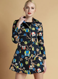Floral Printed Long Sleeves Fashionable Trench Coat
