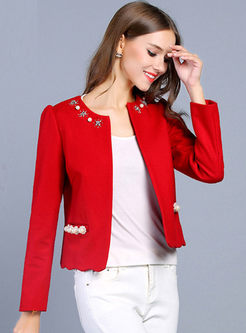 Exquisite Solid Color With Beading Coat