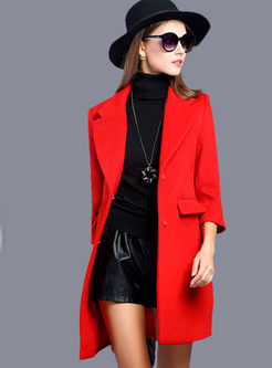 Solid Color Turn-Down Collar Trench Coat