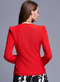 Red Slim Stylish Long Sleeve Blazer
