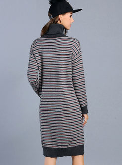 Plain Stripe High Neck Knitted Dress