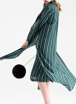 Fashionable Vertical Stripe Split Kimono