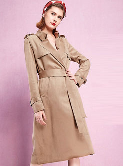 Solid Color Bowknot Lapel Trench Coat