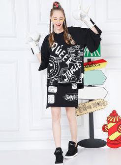 Loose Letter Print Hollow Casual T-shirt