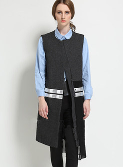 Brief Stitching Wool Long Vest