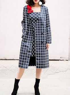 Tartan Print Double Breasted Lapel Concise Coat