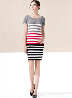 Brief Patchwork Striped Knitted Dress