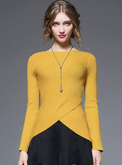 Classic Asymmetric Hem Slit Knitted Sweater