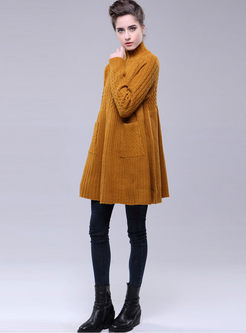 Loose Long Pocket Patch Pure Color Sweater