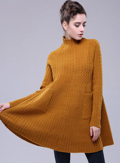 Loose Long Pocket Patch Pure Color Sweater