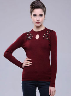 Slim Elastic Hollow Bead Knitted Sweater