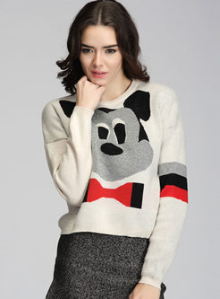 Cute Mouse Print Color-matched Sweater