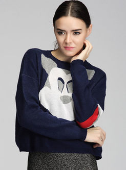 Cute Mouse Print Color-matched Sweater
