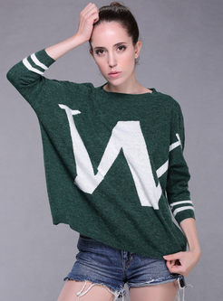 Chic Letter Pattern Loose Pullover Sweater