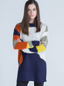 Stylish Color-matched Loose Long Sweater