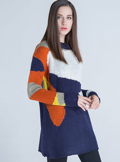 Stylish Color-matched Loose Long Sweater