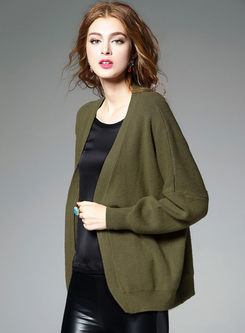 Vintage Pure Color Lantern Sleeve Loose Knitted Coat
