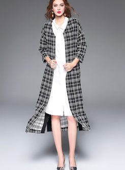 Fashion Grid Zip-Up Trench Coat
