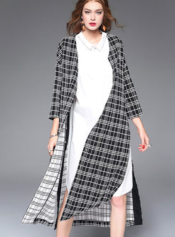 Fashion Grid Zip-Up Trench Coat