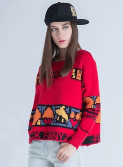 Causal Animal Letter Picture Pullover Sweater